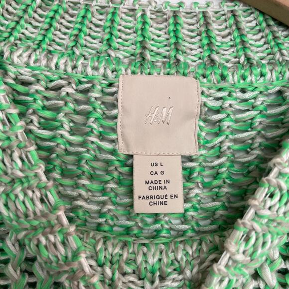 H&M Chunky Open Weave Green Chunky Crochet Knit Oversized Coastal Sweater L - Picture 4 of 7